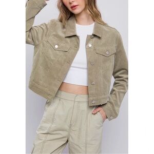Corduroy Light Sage Green Jacket Pong Sleeve Cropped Button Up size small